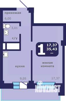 1-к квартира, строящийся дом, 35м2, 2/25 этаж