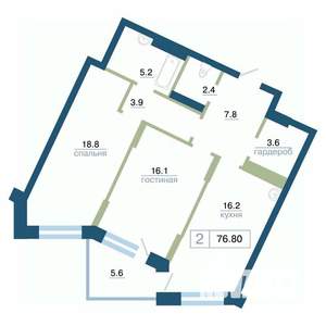 2-к квартира, вторичка, 77м2, 20/24 этаж