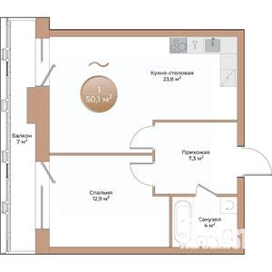 1-к квартира, вторичка, 50м2, 2/24 этаж