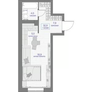 1-к квартира, вторичка, 33м2, 1/13 этаж