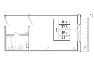 1-к квартира, строящийся дом, 39м2, 1/17 этаж