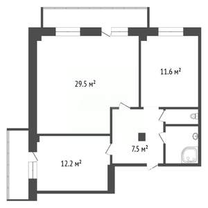 2-к квартира, вторичка, 65м2, 9/12 этаж