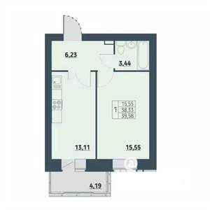 1-к квартира, строящийся дом, 40м2, 7/9 этаж