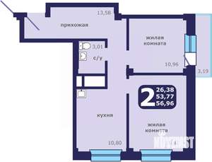 2-к квартира, вторичка, 57м2, 22/25 этаж