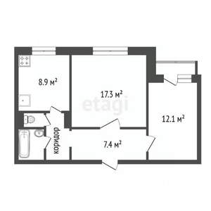 2-к квартира, вторичка, 54м2, 7/9 этаж