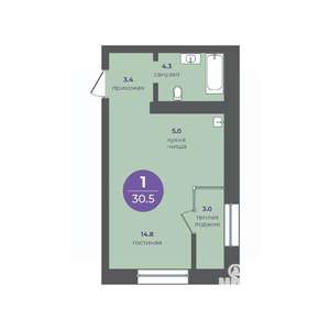 1-к квартира, вторичка, 31м2, 12/15 этаж
