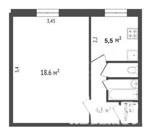 1-к квартира, вторичка, 33м2, 2/5 этаж