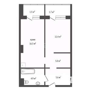 1-к квартира, вторичка, 43м2, 14/16 этаж