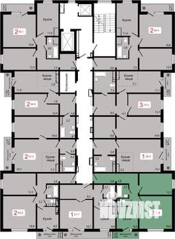 2-к квартира, строящийся дом, 55м2, 14/17 этаж