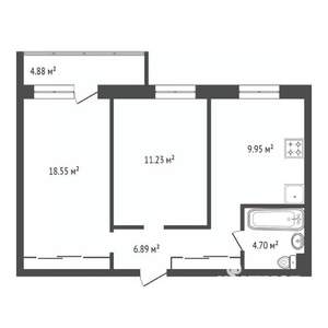 2-к квартира, сданный дом, 53м2, 9/15 этаж