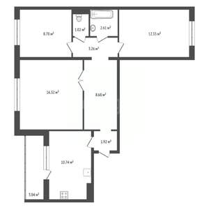 3-к квартира, вторичка, 70м2, 12/16 этаж