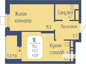 1-к квартира, строящийся дом, 43м2, 15/24 этаж