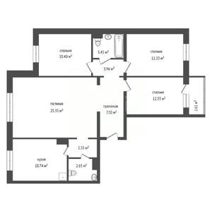 4-к квартира, вторичка, 89м2, 1/17 этаж