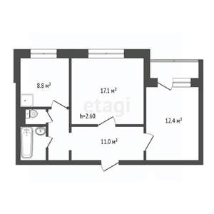 2-к квартира, вторичка, 53м2, 6/9 этаж
