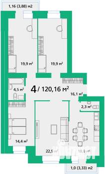 4-к квартира, вторичка, 120м2, 6/9 этаж