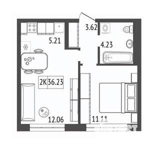 2-к квартира, строящийся дом, 36м2, 5/17 этаж