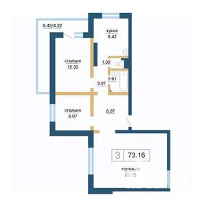 3-к квартира, вторичка, 73м2, 2/17 этаж