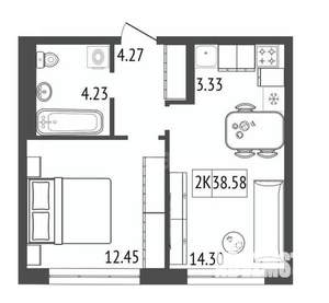 2-к квартира, вторичка, 39м2, 9/17 этаж