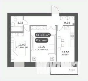 2-к квартира, вторичка, 58м2, 12/15 этаж