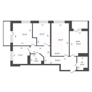 4-к квартира, вторичка, 93м2, 19/26 этаж