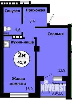 2-к квартира, строящийся дом, 42м2, 9/24 этаж