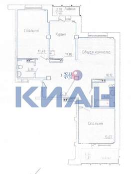 3-к квартира, вторичка, 92м2, 6/17 этаж