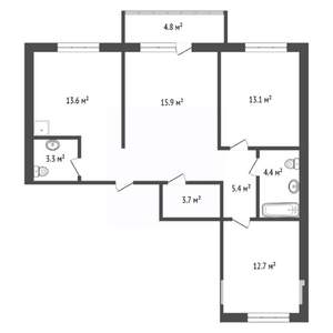 3-к квартира, вторичка, 79м2, 17/17 этаж