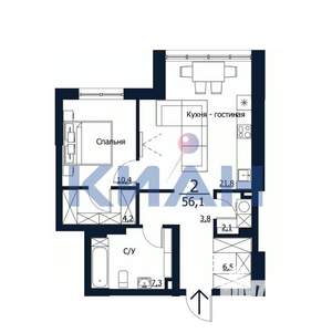 2-к квартира, вторичка, 56м2, 14/23 этаж