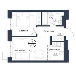 2-к квартира, вторичка, 42м2, 22/23 этаж