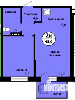 2-к квартира, вторичка, 47м2, 12/19 этаж