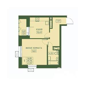 1-к квартира, вторичка, 41м2, 13/23 этаж