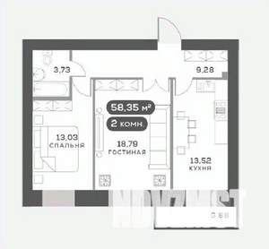 2-к квартира, вторичка, 58м2, 8/15 этаж