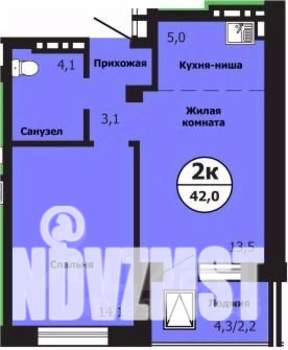 2-к квартира, строящийся дом, 42м2, 10/19 этаж