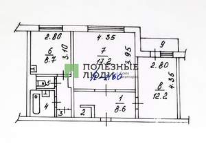 2-к квартира, вторичка, 52м2, 8/9 этаж