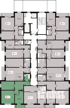 2-к квартира, строящийся дом, 58м2, 2/17 этаж