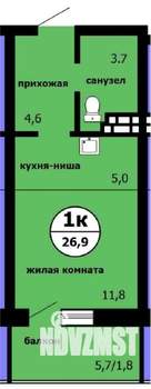 Студия квартира, вторичка, 27м2, 9/9 этаж