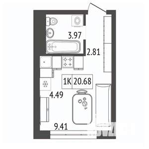1-к квартира, вторичка, 21м2, 6/17 этаж