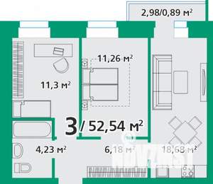 3-к квартира, строящийся дом, 53м2, 8/8 этаж