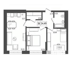 3-к квартира, вторичка, 54м2, 10/17 этаж