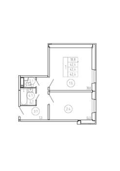 1-к квартира, вторичка, 42м2, 1/17 этаж