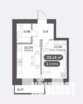 1-к квартира, вторичка, 35м2, 7/15 этаж