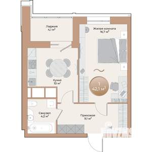 1-к квартира, строящийся дом, 42м2, 3/24 этаж