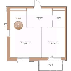 1-к квартира, вторичка, 57м2, 17/24 этаж