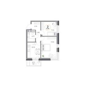 2-к квартира, вторичка, 52м2, 8/17 этаж