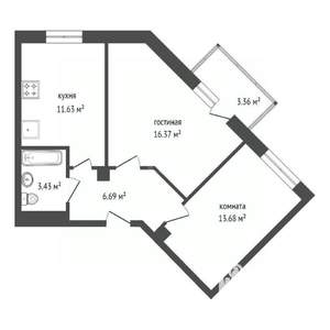 2-к квартира, вторичка, 53м2, 3/9 этаж