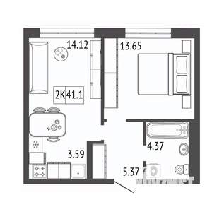2-к квартира, вторичка, 41м2, 8/17 этаж