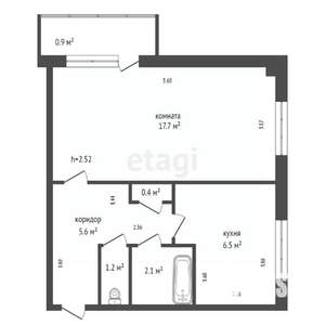 1-к квартира, вторичка, 34м2, 5/5 этаж