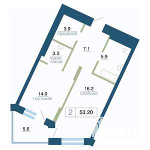2-к квартира, строящийся дом, 53м2, 17/24 этаж