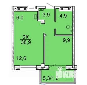 2-к квартира, строящийся дом, 38м2, 6/24 этаж