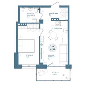 2-к квартира, строящийся дом, 42м2, 18/19 этаж